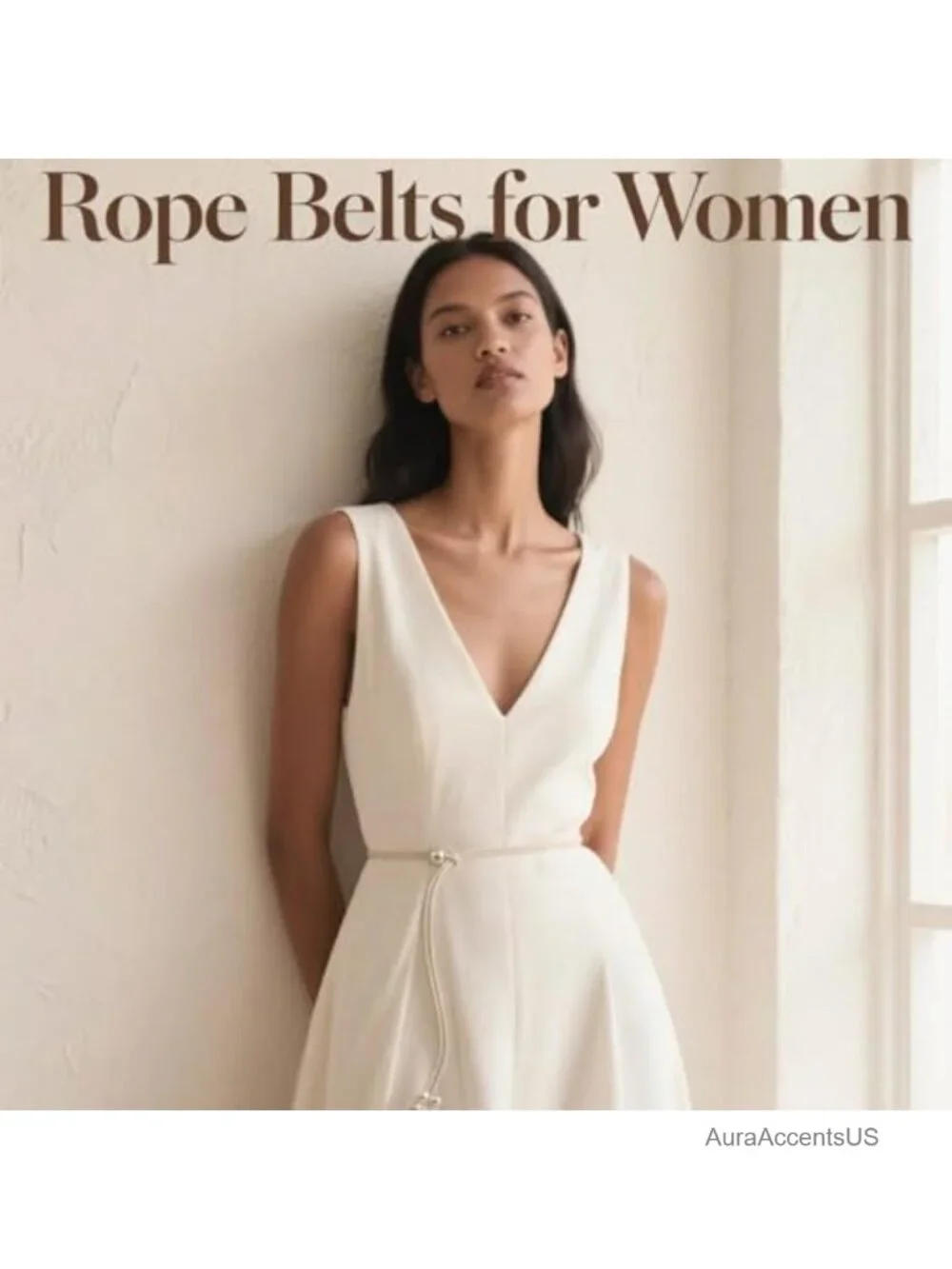Pearl Leather Knotted Rope Belt for Women Boho Skinny Waist Belt